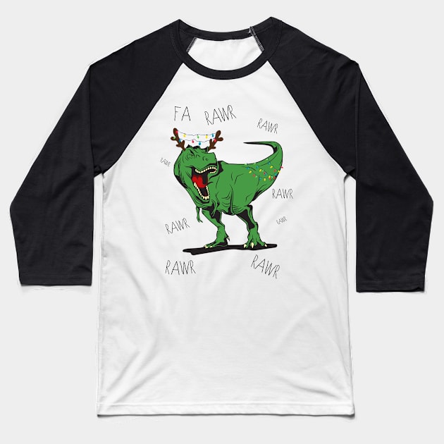 Xmas T-Rex Baseball T-Shirt by RainbowAndJackson